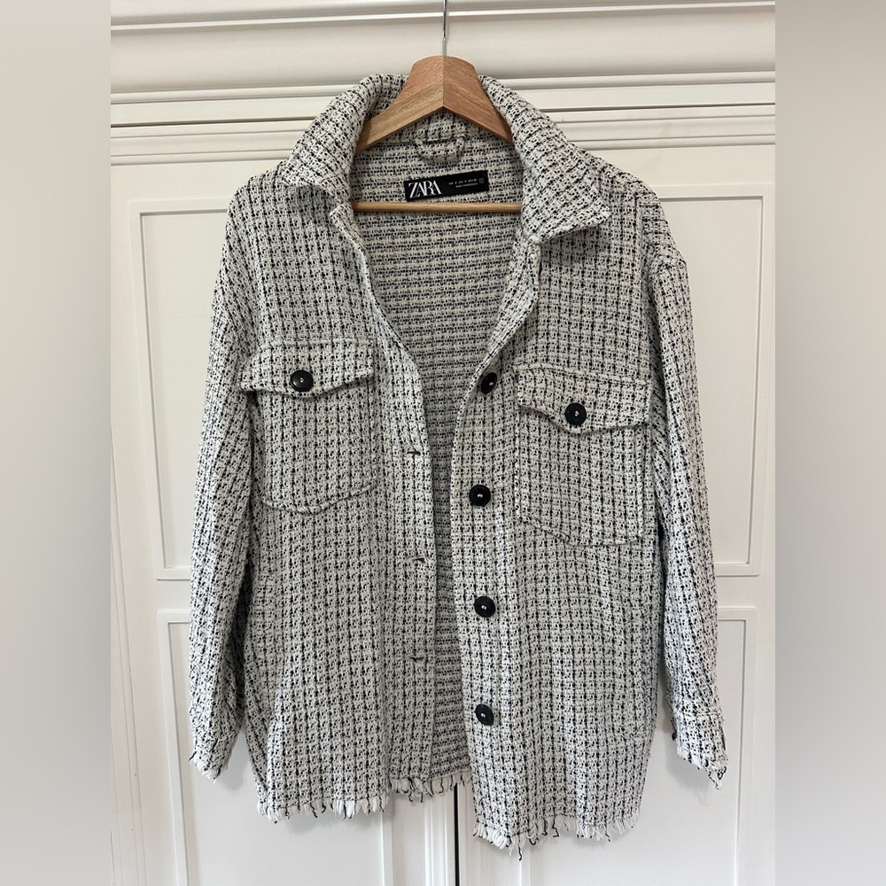 Zara Black and White Tweed Shacket